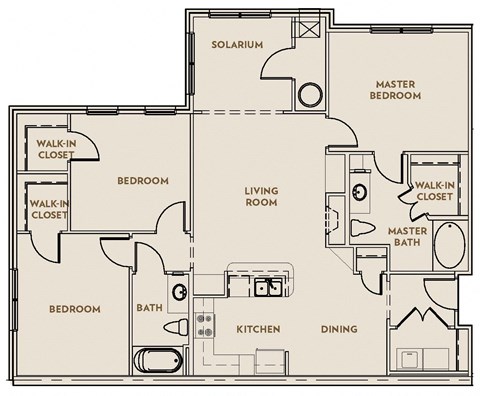 Floor plan for 3 beds, 2 baths, 1421 sqft